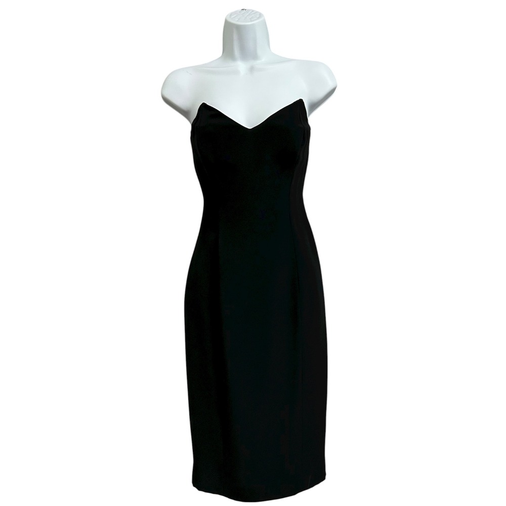 Nicole Miller Black Dress Strapless Sweetheart Bodycon Midi Cocktail Party Sz‎ 4